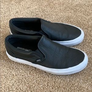 VANS Black Leather Slip On Shoes